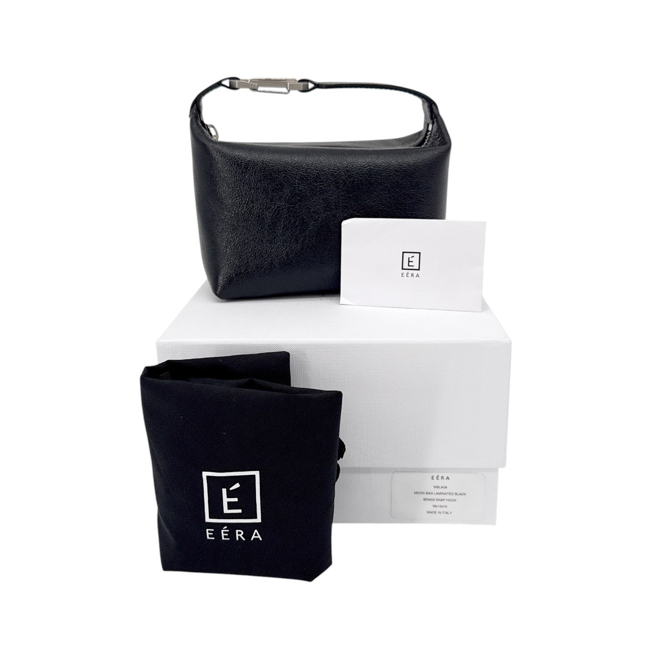 Eera Metallic Moon Bag In Laminated Black — image 3 of 8
